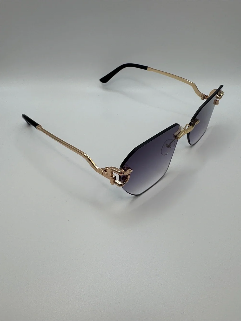Gold Rim Purple Gradient Rimless Sunglasses